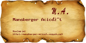 Mansberger Acicét névjegykártya